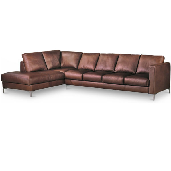 Dark Brown Leather Modern Sectional Sofa
