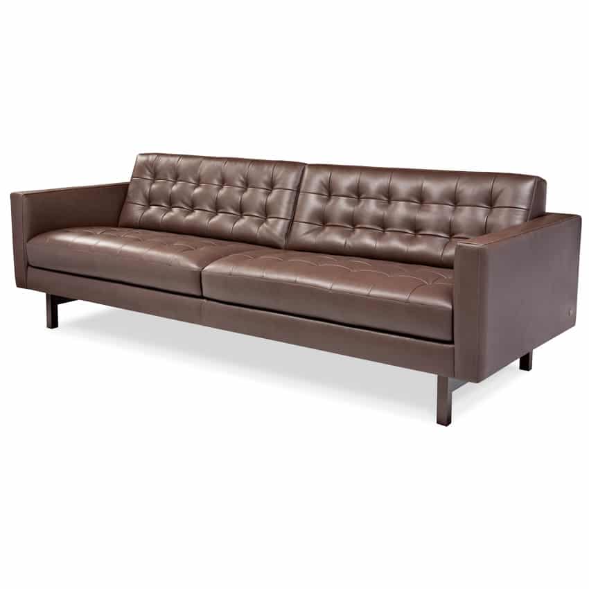 Bohemian style living room furniture | Parker brown leather sofa couch | San Francisco Design
