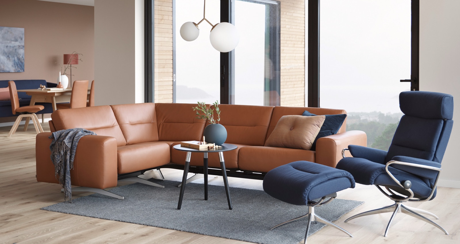 Home Furnishings, modern leather sofa and accent chair