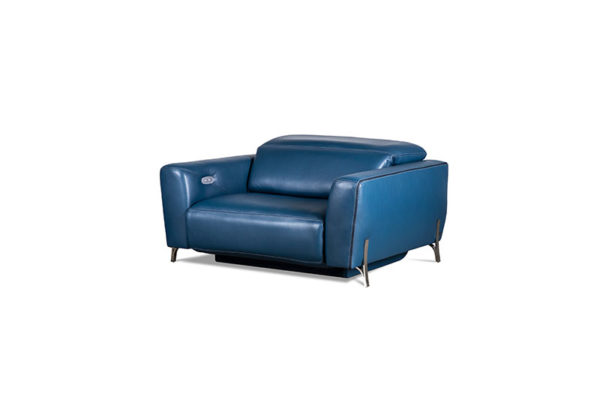 Turin Blue Modern Leather Recliner Lounge Chair
