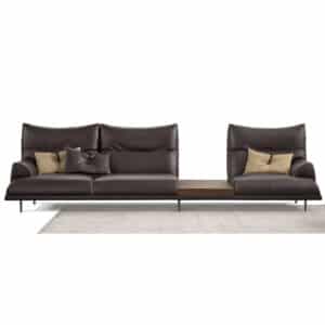 The Wolf Sofa - Mid century modern dark brown leather sofa with built in table