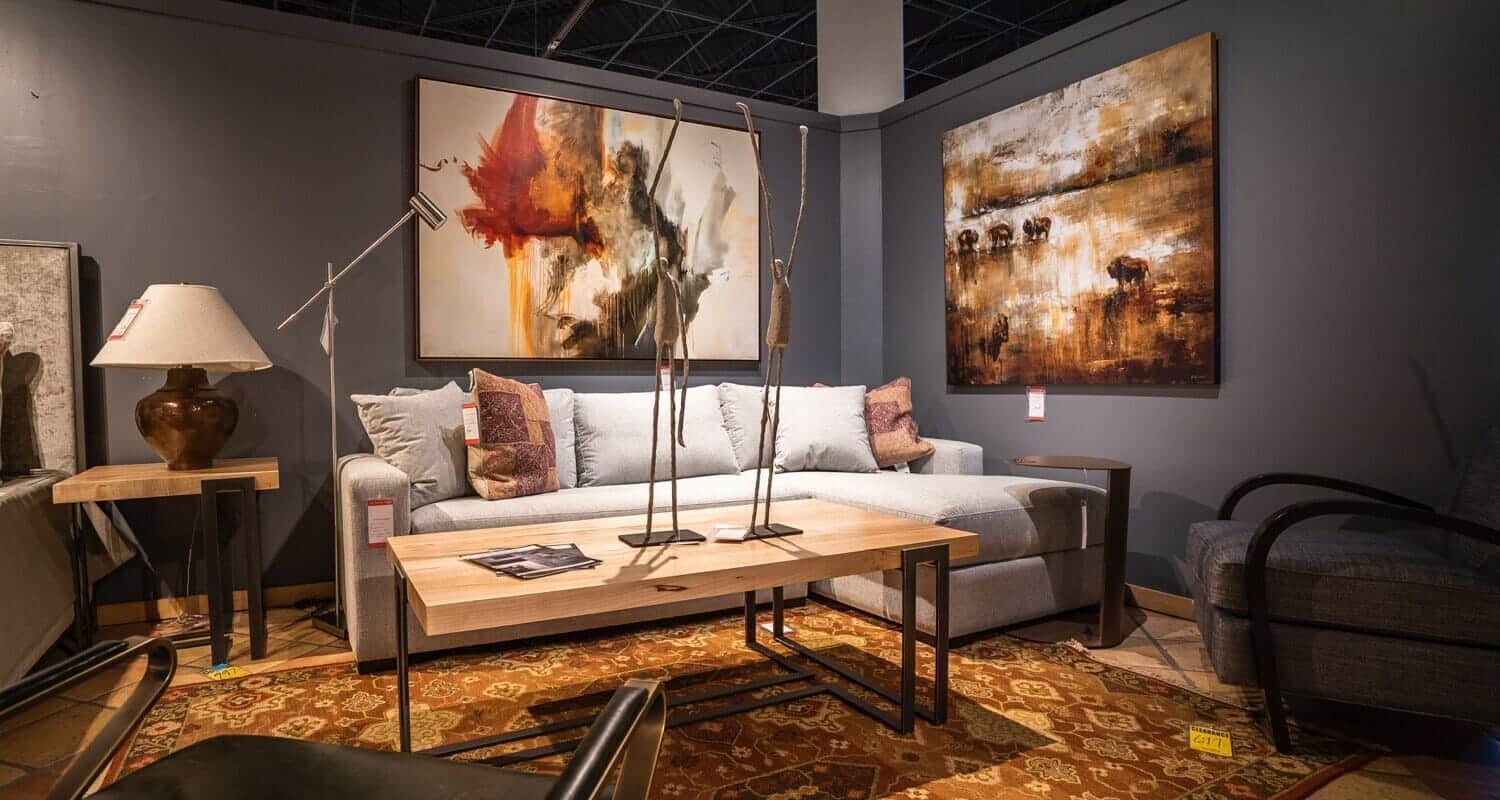 San Francisco Design Salt Lake City Furniture Store showroom with contemporary sectional sofa and modern home decor