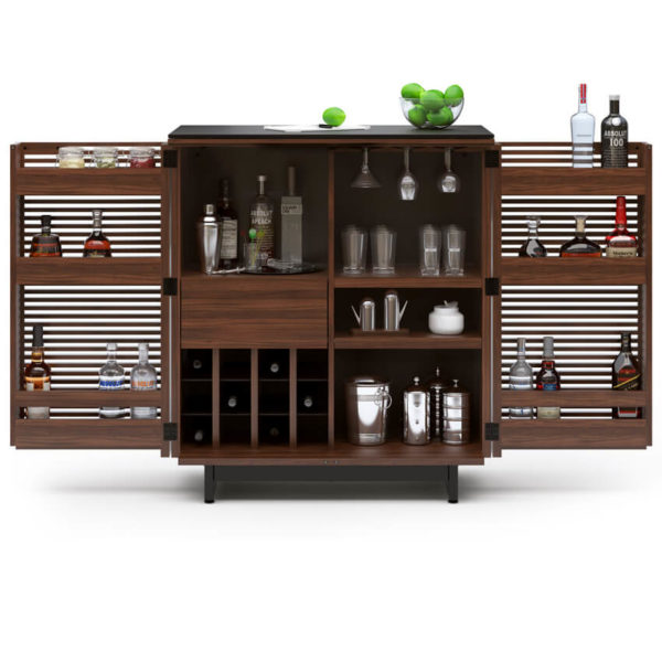 Contemporary Chocolate Stained Walnut Mini Bar For Dining Room
