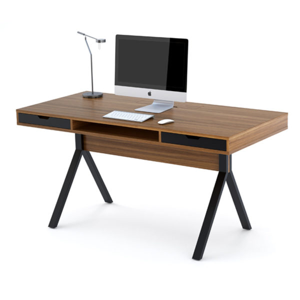 Contemporary Platform Desk with Open Center Shelf for Modern Home Office