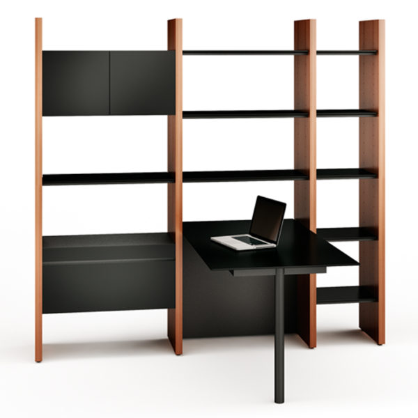 Wooden Modern Home Office Workstation with Desk & Bookcase Filing System