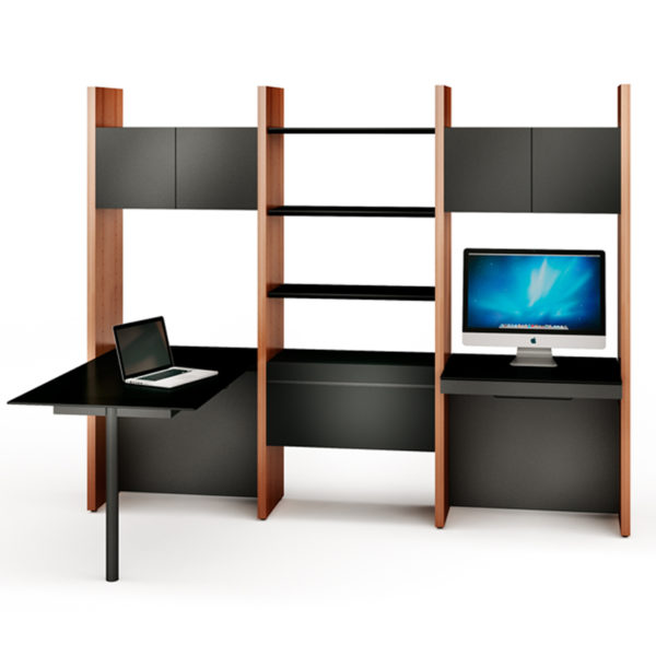 Customizable Contemporary Home Office System with a Desk & Shelves