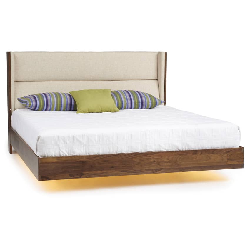 Sloan Bed Floating Platform Frame, Upholstered Headboard With Wood Bed Frame