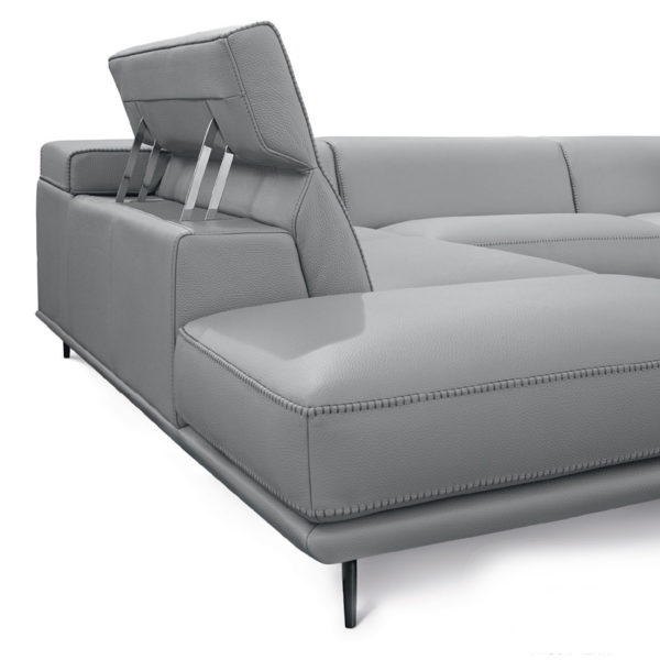 Modern Grey Leather Sectional with headrest
