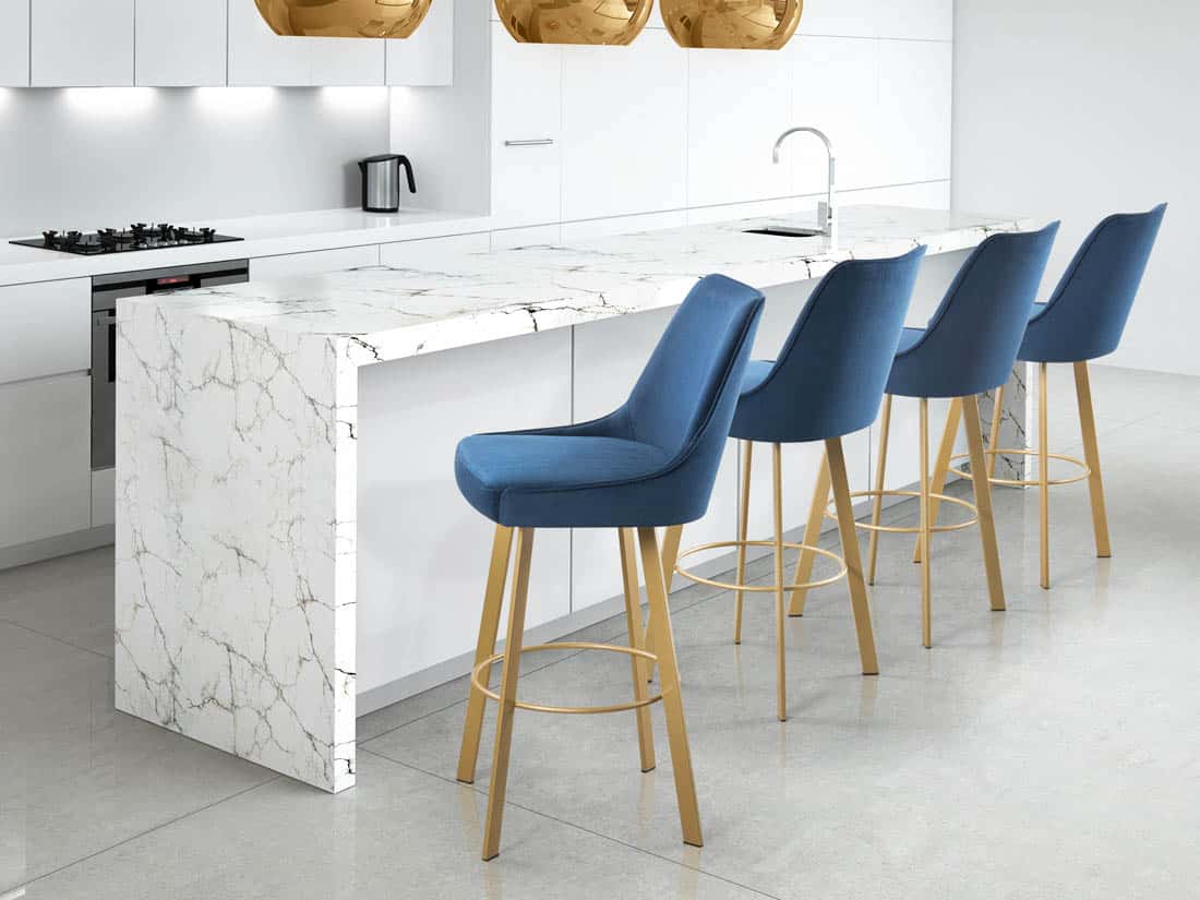 Modern counter stools recessed and overhead contemporary lighting 