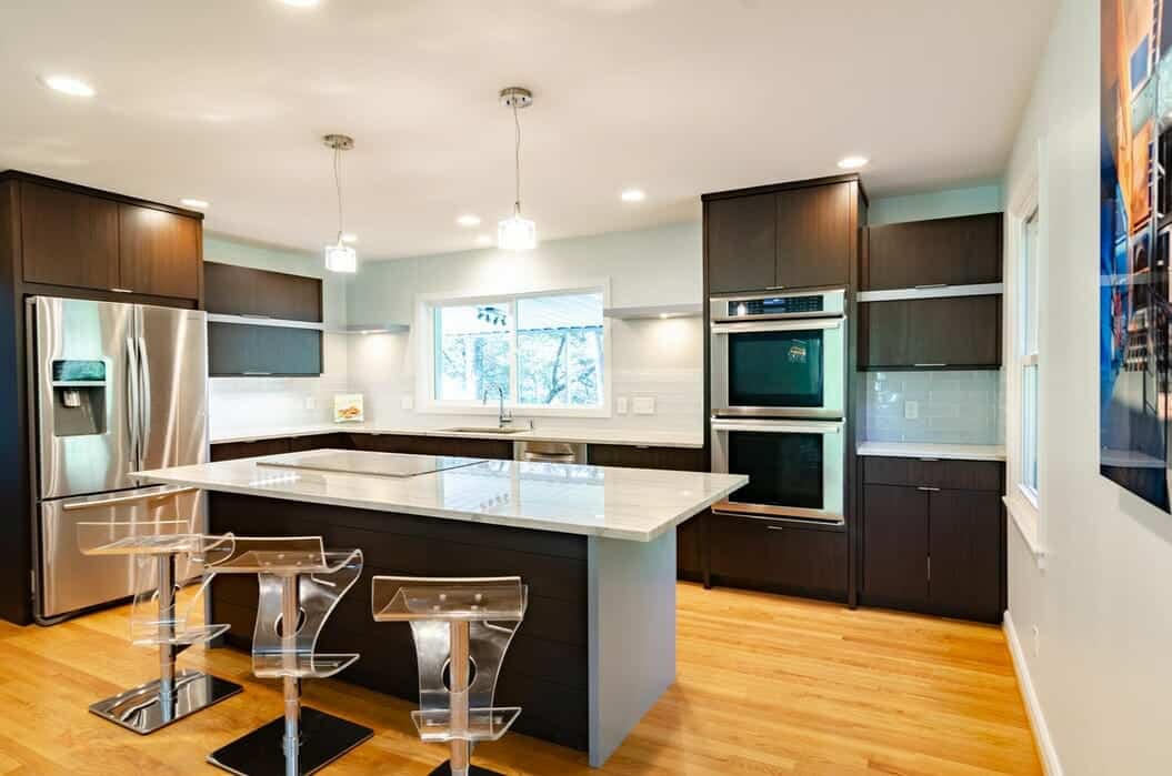 Modern kitchen design with barstools