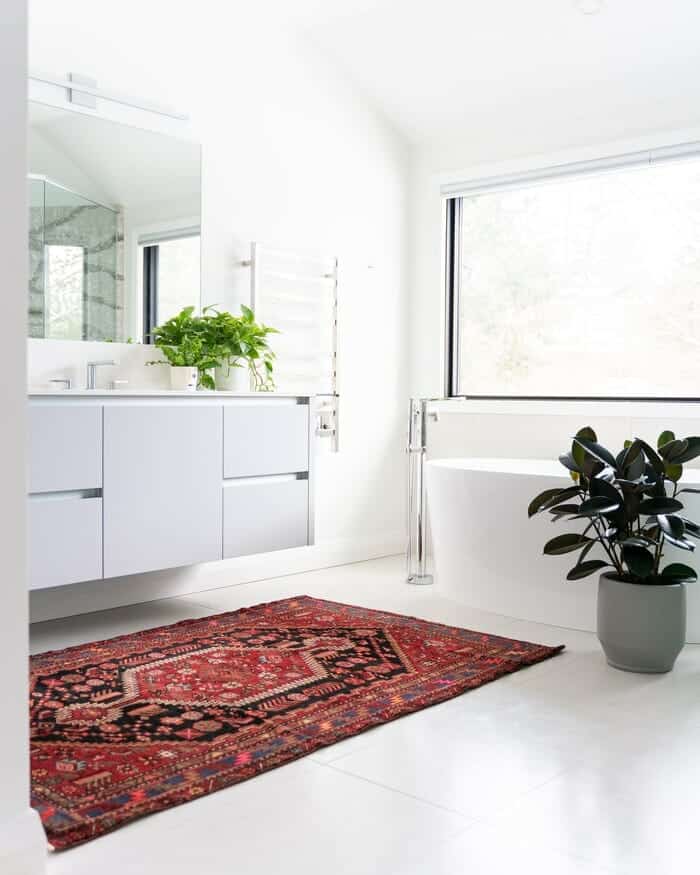 modern design with natural sunlight, modern rugs and greenery