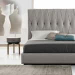 Gray Leather Modern Tufted Bed With Headboard & Bedframe