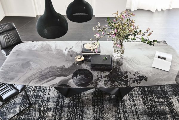 Monochromatic Centerpieces for a Modern Dining Room Available at San Francisco Design