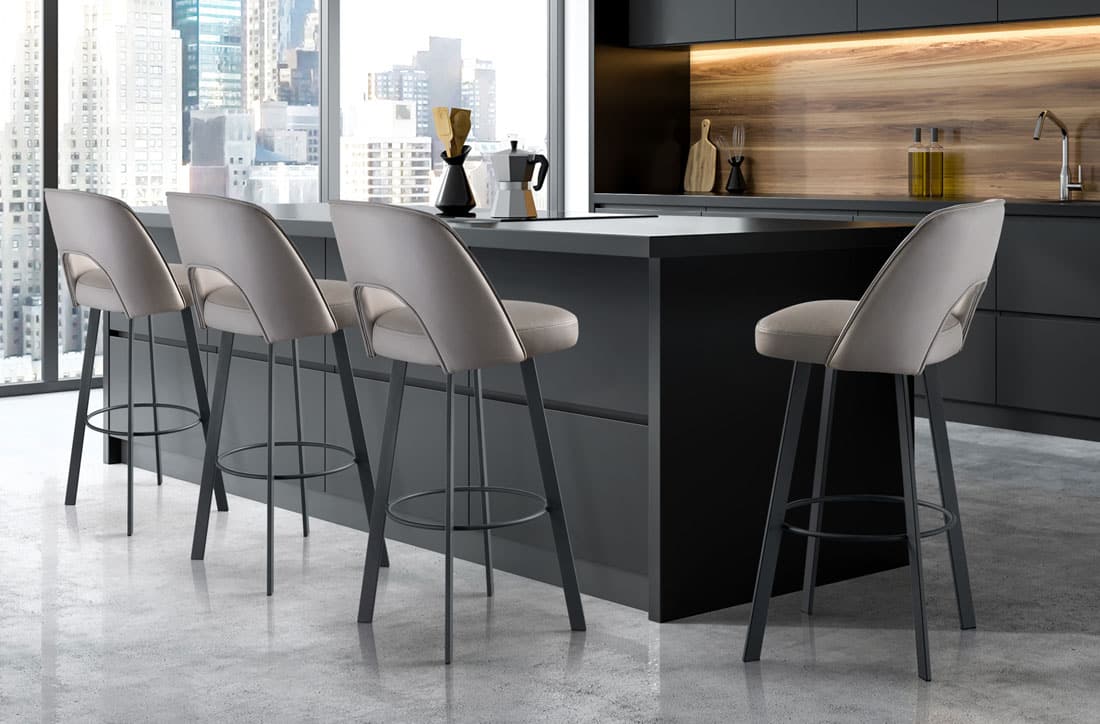 Modern kitchen set with contemporary barstools