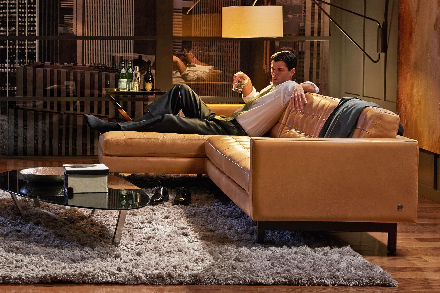 tan modern leather sofa & living room furniture