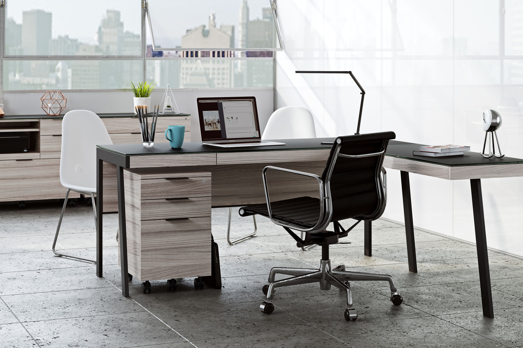 Light Colored Office With Modern Desk & Chairs