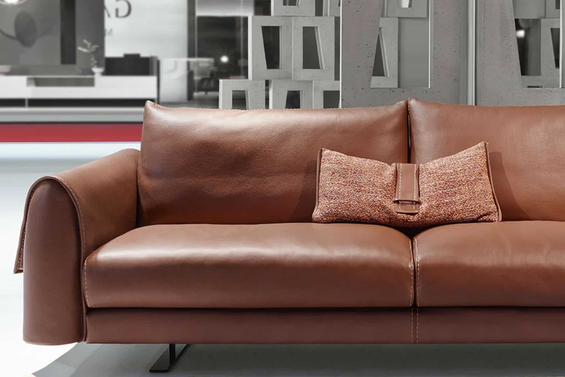 Karl Modern Brown Italian Leather Sofa With Storage Compartment