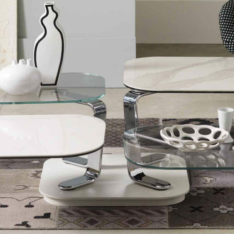 Modern Coffee Table With Glass and Ceramic Tabletops in Contemporary Living Room at SFD Salt Lake City furniture store