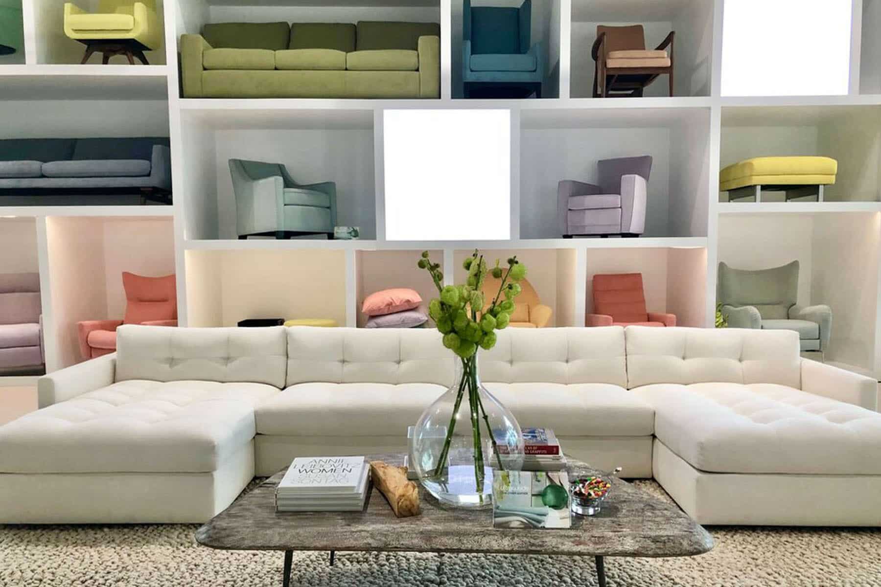 white modern luxury sofa with multi-colored living room furniture