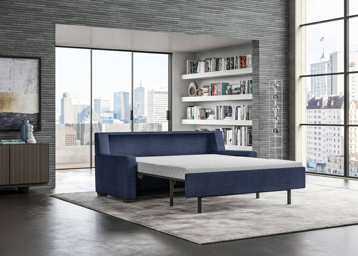 High End Sleeper Sofa - Blue Leather Sleeper sofa in Living Room