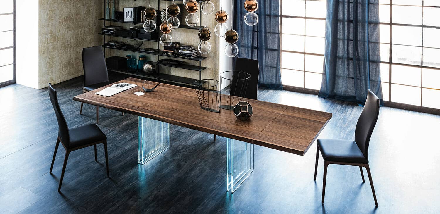 Modern Luxury Dining Table with Glass Legs & Wood Tabletop