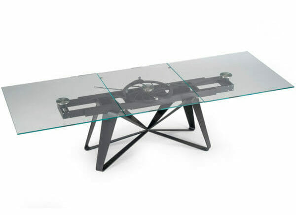 Extendable glass dining table for a modern dining room