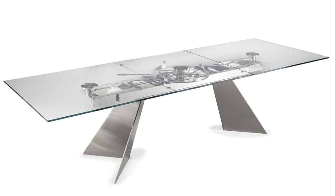 Modern Naos Expandable Glass and Steel Dining Table from San Francisco Design 