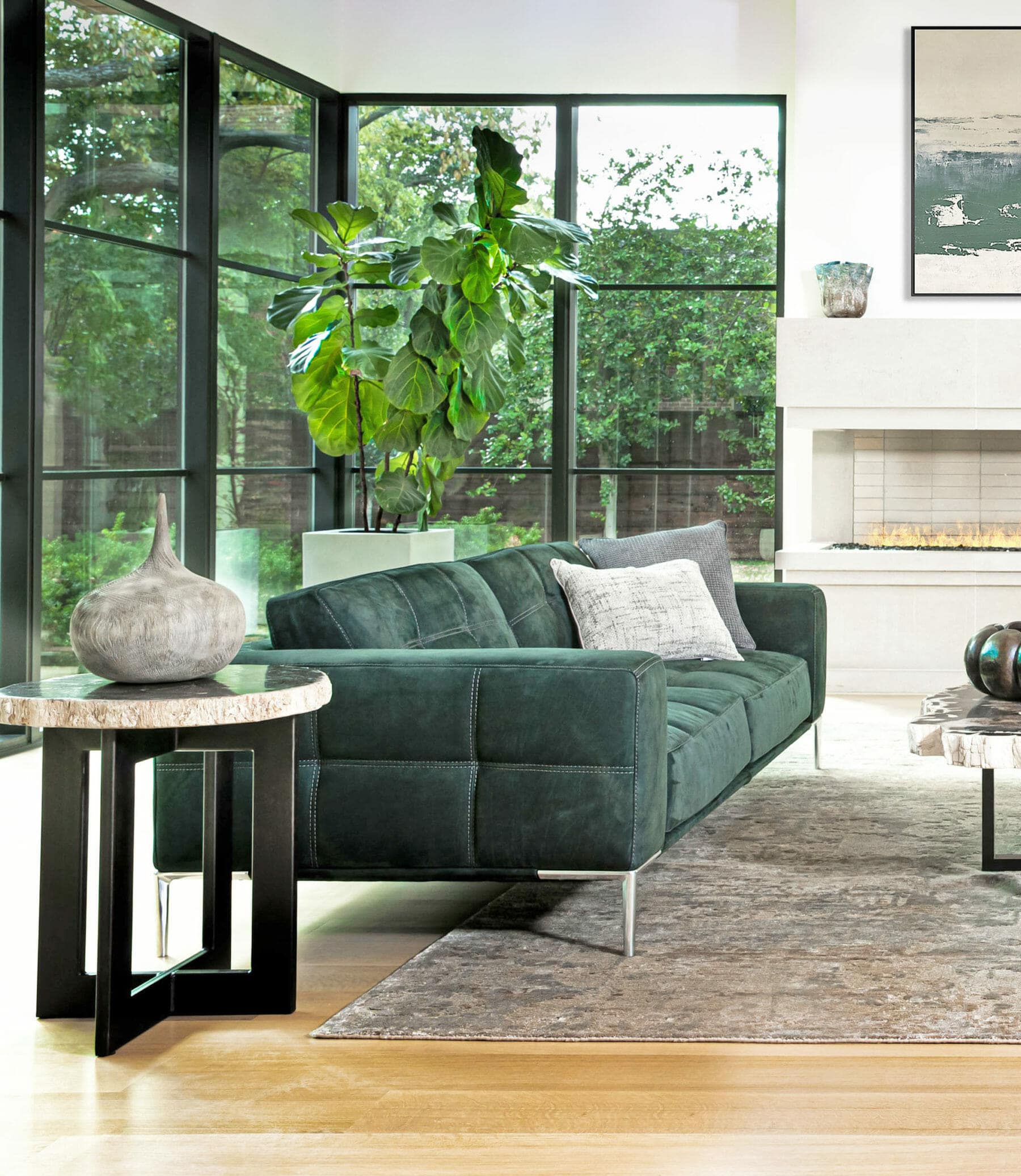 GREEN LEATHER SOFA, modern living room