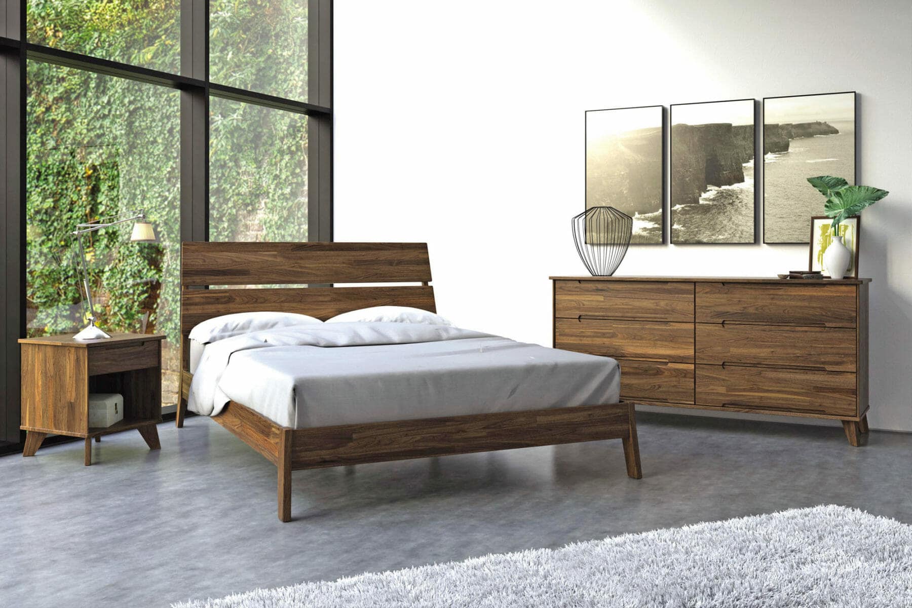 Mid Century Modern Bedroom set with wooden bedframe