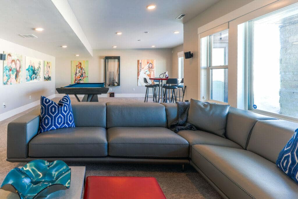 Bohemian interior design with mid century modern living room sofa | San Francisco Design