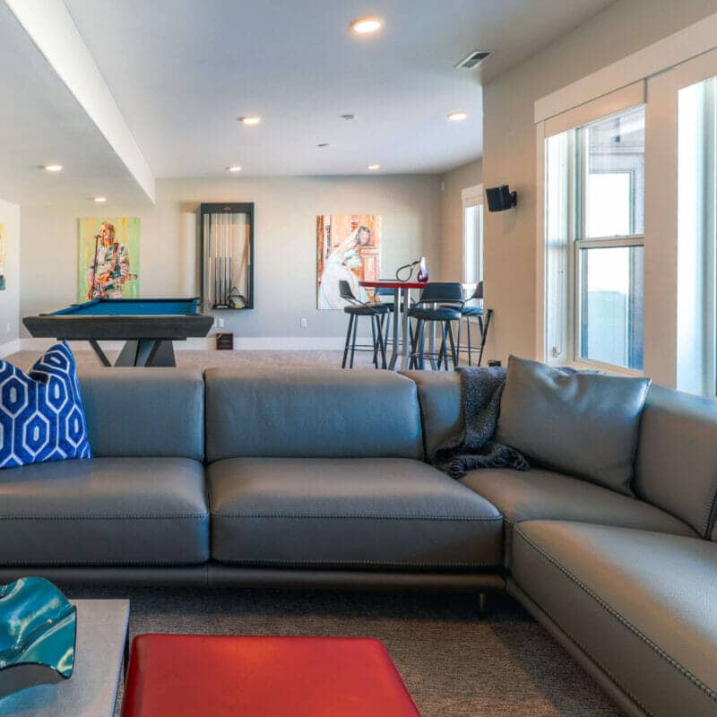Bohemian interior design with mid century modern living room sofa | San Francisco Design