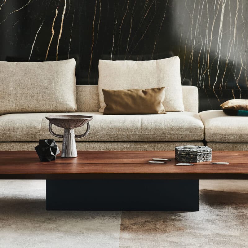luxury midcentury modern cream couch and coffee table